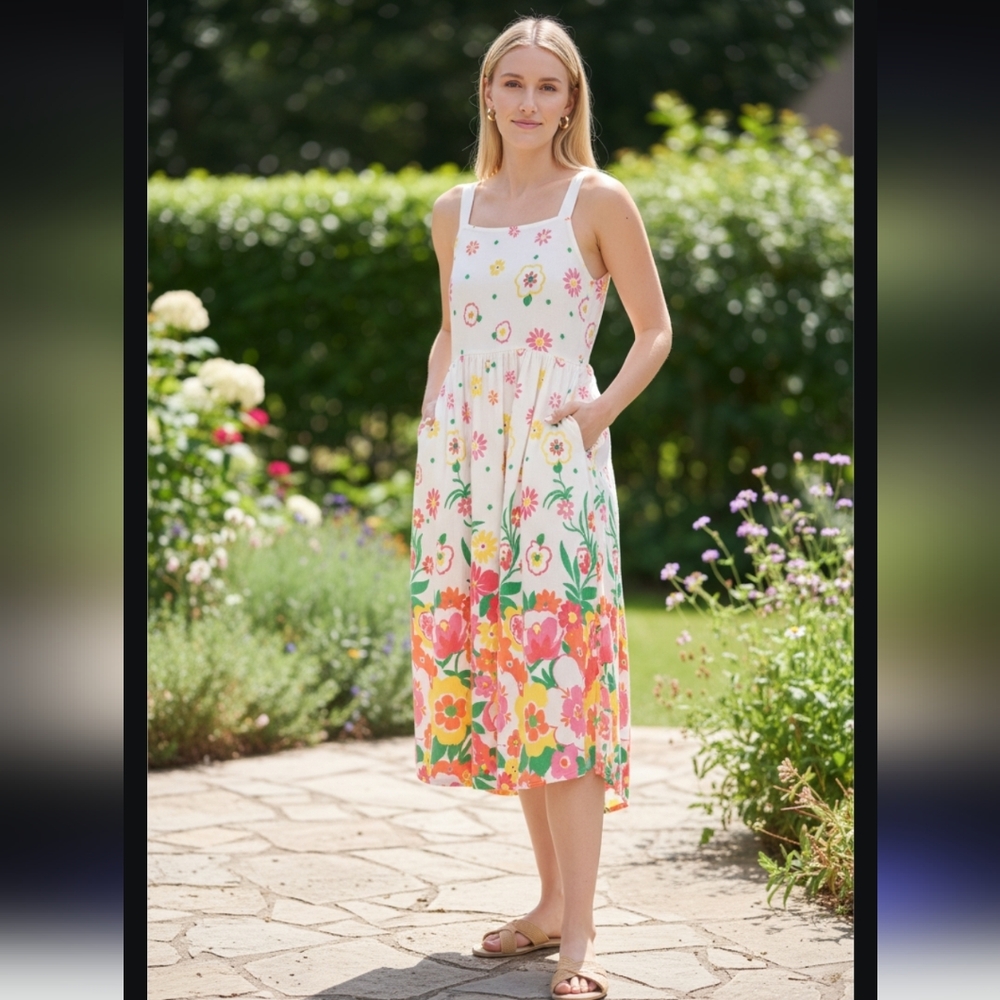 NWT Mister Zimi Women's Sophie Midi White Meadow Dress Sizes-8 & 10